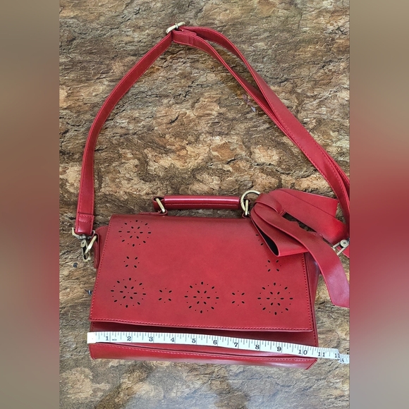 Walsa Red Bow Crossbody Satchel Bag Floral Cutout Top Handle Purse - Picture 9 of 12